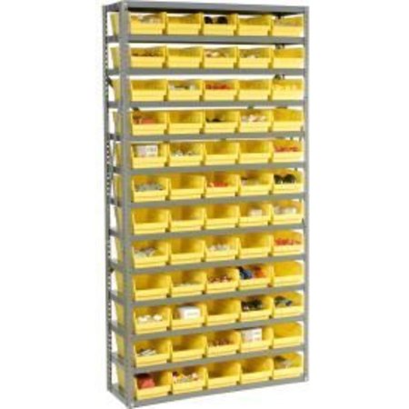 GLOBAL EQUIPMENT Steel Shelving with 60 4"H Plastic Shelf Bins Yellow, 36x12x72-13 Shelves 603440YL